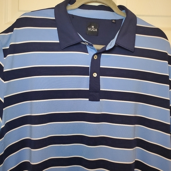 VUGA Polo Golf Shirt Sz XXL Blue Stripe Short Sleeve Moisture Wicking Stretch - Picture 3 of 12